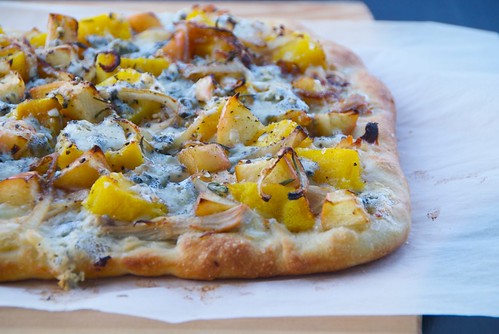 Thanksgiving Leftovers Pizza or Butternut Squash, Turkey and Apple Pizza with Blue Cheese