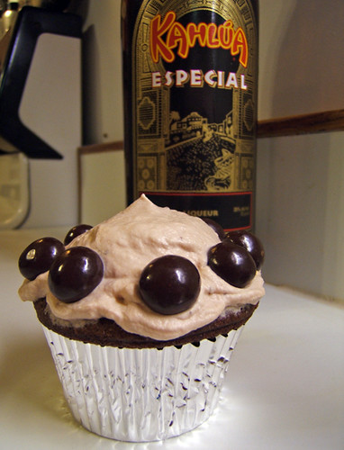 Kahlua and Cream cupcake with chocolate covered espresso beans