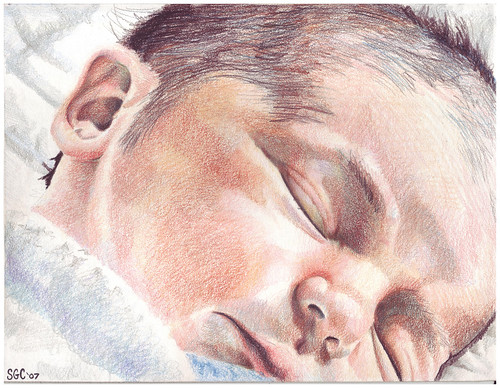 Colored pencil drawing entitled Clara, Newborn
