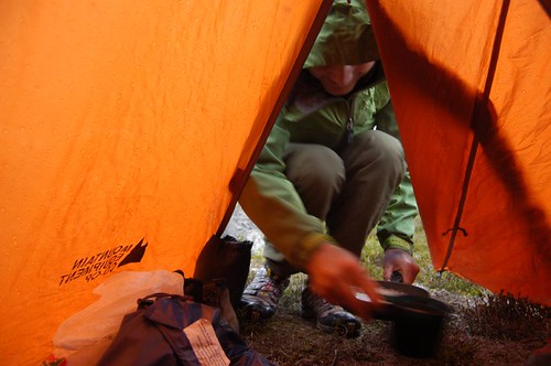 Dave entering the tent with tea
