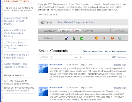 AOL News Beta Comments Detail Screenshot - 09/20/07