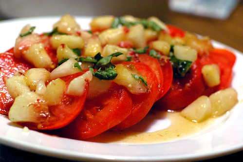 Tomato with Fresh Peach Basil Vinaigrette