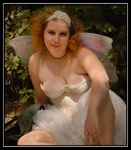 Sexy woman at Oregon Country Fair showing cleavage
