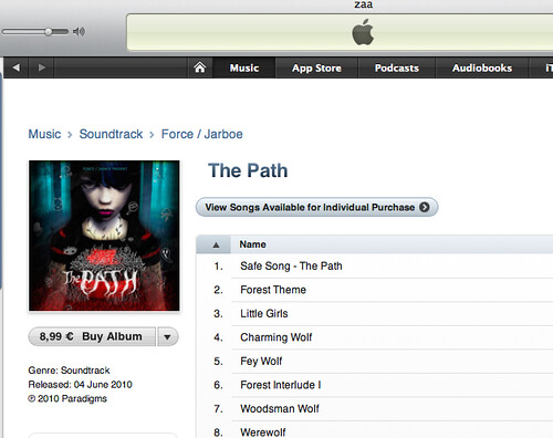 The Path soundtrack is on iTunes! eeeeee