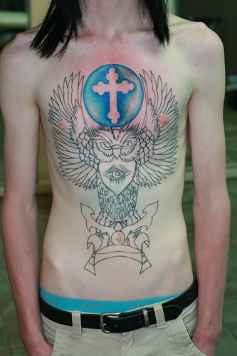 Cross And Bird Tattoo On Men