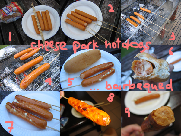 barbeque cheese pork hotdogs