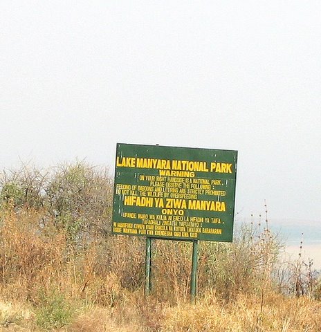 Lake Manyara Nat'l Park sign in english and Swahili