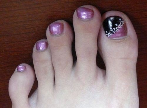Toe nail polish in Metallic Purple Base Wine Tip Lace toe nail art