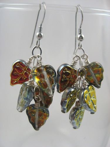 silvery multicolor leaf earrings