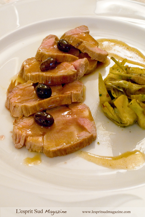 Roasted lamb with young artichokes