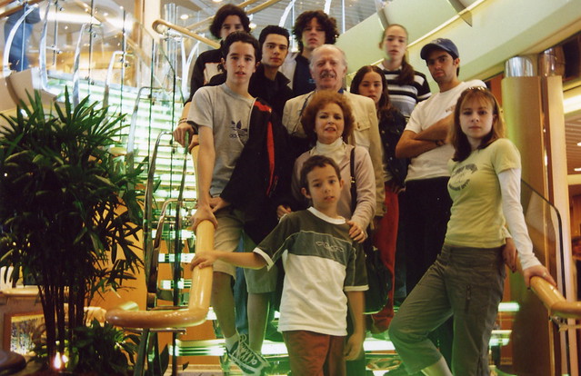 My parents together with their grandchildren. Natural and artificial light. No flash. Stairway of the ship "Radiance of the Seas"