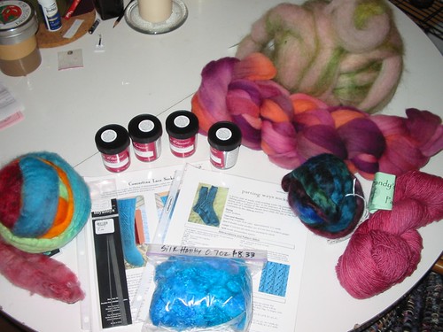 Goodies from the fiber fair - rovings, dyes, yarn, sock patterns, and sock needles