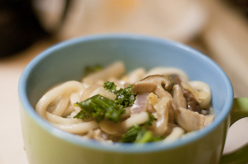 Udon with Shiitakes and Kale in Miso Broth