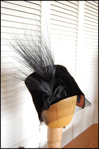 black vintage velvet cocktail hat