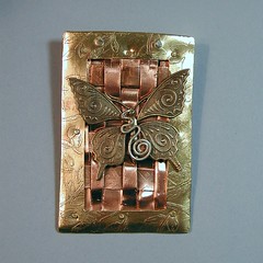 Etched brass, woven copper pin