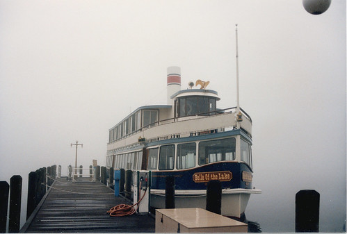 Heavy fog at the sightseeing boat landings. Lake Geneva Wisconsin. October 1986. by Eddie from Chicago