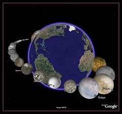 （グーグルアース）で太陽系34個の衛星たちと地球を比較
