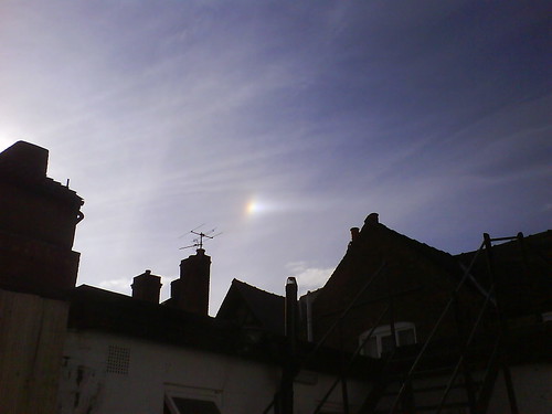 Ice Halo, showing the right parhelion and part of the parhelic circle.