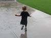 Link running out into the rain