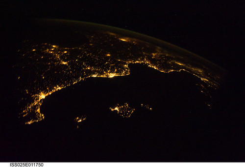 Mediterranean Riviera (NASA, International Space Station Science, 11/04/10) <i>Editors Note: This is part of a small photoset, &quot;NASA Views Earth at Night.&quot; Ill try to keep adding as time permits. <a href="http://www.flickr.com/photos/28634332@N05/sets/72157625188331491/">www.flickr.com/photos/28634332@N05/sets/72157625188331491/</a></i>  From 220 miles above Earth, one of the Expedition 25 crew members aboard the International Space Station aimed a camera through a Cupola window and recorded this night time image of the Mediterranean Riviera and a panorama along the coastline from Valencia, Spain to Livorno, Italy and many points in between including parts of Andorra and Monaco. Islands in the Mediterranean that can easily be delineated in the Nov. 4 picture are the Balearic Islands, as well as Corsica and Sardinia.    Image credit: NASA   View original image/caption: <a href="http://spaceflight.nasa.gov/gallery/images/station/crew-25/html/iss025e011750.html" rel="nofollow">spaceflight.nasa.gov/gallery/images/station/crew-25/html/...</a>  More about space station science: <a href="http://www.nasa.gov/mission_pages/station/science/index.html" rel="nofollow">www.nasa.gov/mission_pages/station/science/index.html</a>  Theres a Flickr group about Space Station Science. Please feel welcome to join! <a href="http://www.flickr.com/groups/stationscience/">www.flickr.com/groups/stationscience/</a>