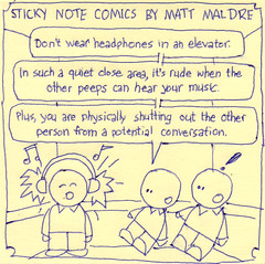 Sticky Note Comics: Headphones on elevator