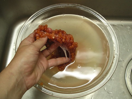 Removing roe from membrane
