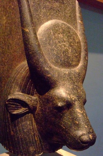 Head of cow goddess Hathor Dynasty 18 1417-1379 BCE porphyritic diorite