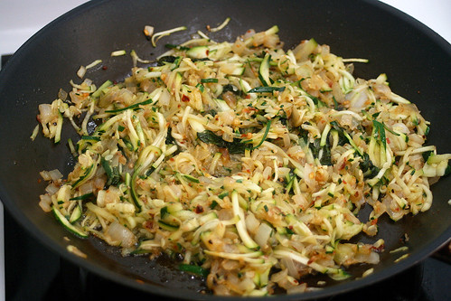 Pan-frying the zucchini and onions...