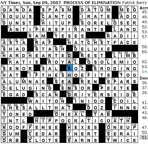 Sunday Crossword Puzzles on Rex Parker Does The Nyt Crossword Puzzle  Sunday  Sep  9  2007