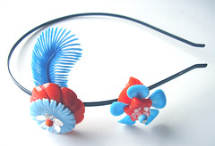 Blue and Orange Vintage Flowers Headband