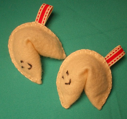 Handmade Felt Fortune Cookies Set with Happy Faces 