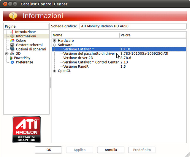 Figura 8 - Driver ATI Catalist 10.10 installati ed in in uso sul vostro sistema;