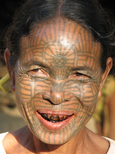 tattooed face. tattooed face-chin village-Lem