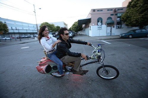Passenger and rider on the Soul Cycle Convertible Chopper