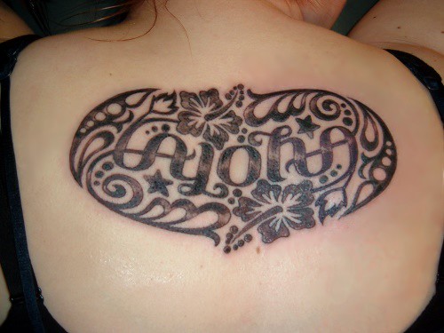 "Aloha" Ambigram Tattoo. This ambigram as a finished tattoo!