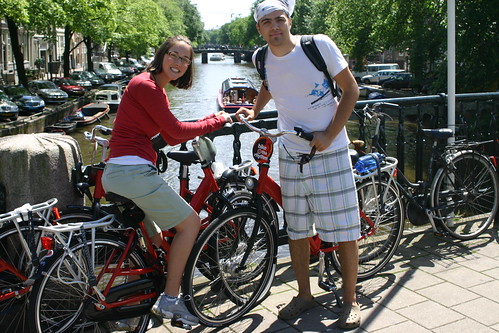 Nathan and Rachel on Bikes in Amsterdam