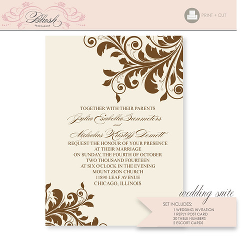 Flourish DIY Wedding Invitation Suite Printable PDF
