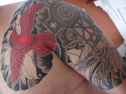 half sleeve tattoos with cross. Japanese half sleeve, work in