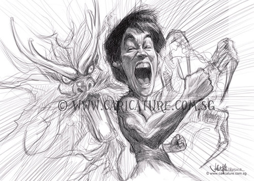 digital caricature sketch of furious Bruce Lee - 2 watermark
