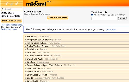 Successful test of the midomi website. Amazing!