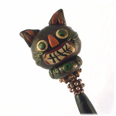 Skeerdy Cat Hairstick with Polymer Clay Bead by chickiegirlcreations
