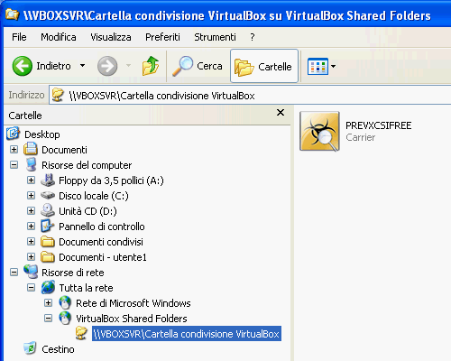 Fig. 10 - VirtualBox cartelle condivise - Cartella condivisa visibile dal guest