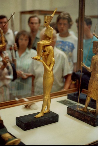 1. Gilded wood statue of Tutankhamun being carried by a goddess, photo by Paul Lombardo