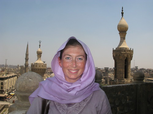 Meg on the top of the minaret at Al-Azhar Mosque