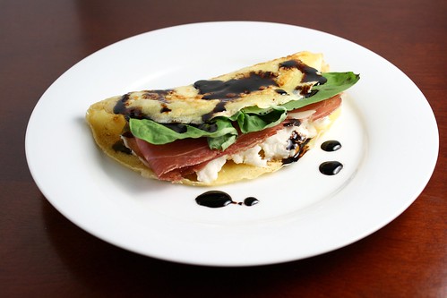 Prosciutto Mozzarella and Basil Crepes with Balsamic Reduction