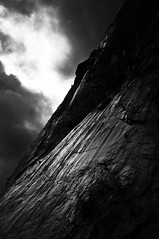 Stormlight on Rock Face (B&W)