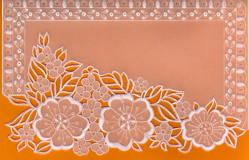 M74 -- handmade parchment card pergamano handcrafted cards paperlace white parchmentcard pergamanocard whitework orange 