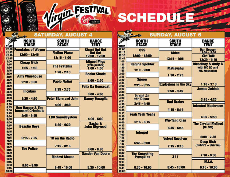 2007 Virgin Festival Schedule August 4-5