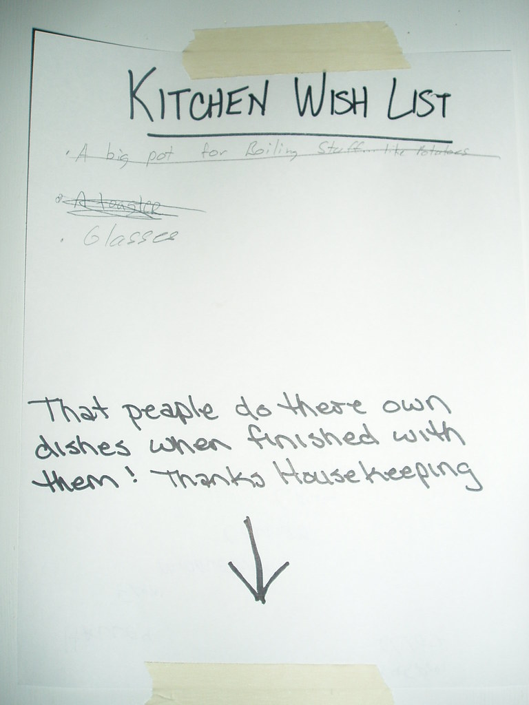 That peaple [sic] do there [sic] own dishes when finished with them! Thanks Housekeeping