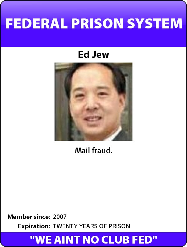 Parody photo: Supervisor Ed Jew - Federal Prison ID